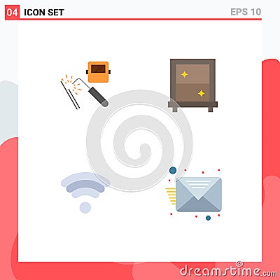 Pictogram Set of 4 Simple Flat Icons of welding, wifi, factory, dressing, email Vector Illustration
