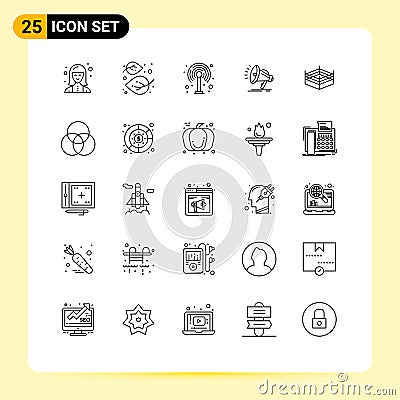 Pictogram Set of 25 Simple Lines of boxing, audio, nature, loud, wifi Vector Illustration