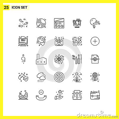 Pictogram Set of 25 Simple Lines of dialog, business, play, chat, ui Vector Illustration