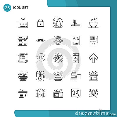 Pictogram Set of 25 Simple Lines of food, success, drop water, money, grow Vector Illustration