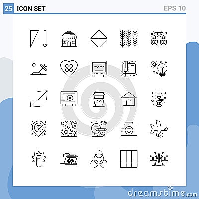 Pictogram Set of 25 Simple Lines of income, fund, viagra, equity, wheat Vector Illustration