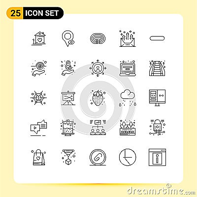 Pictogram Set of 25 Simple Lines of letter, communication, pointer, arrow, track Vector Illustration