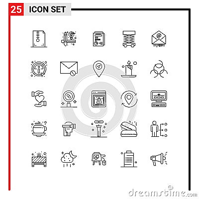 Pictogram Set of 25 Simple Lines of mail, structure, page, scaffolding, construction Vector Illustration