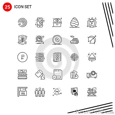 Pictogram Set of 25 Simple Lines of pumpkin, face, fashion, spring, egg Vector Illustration