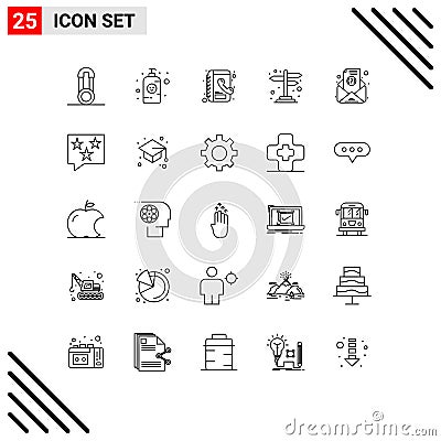 Pictogram Set of 25 Simple Lines of subscription, email, book, cross road, navigation Vector Illustration