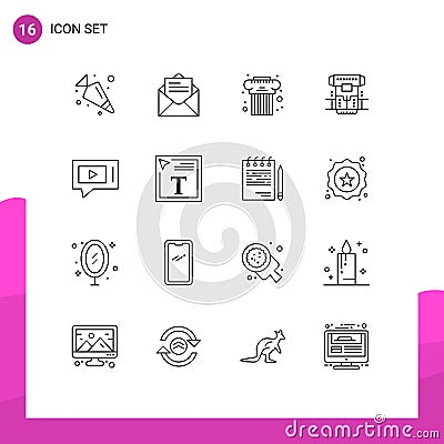 Pictogram Set of 16 Simple Outlines of live, cryotherapy, cultural, cryonics, chamber Vector Illustration