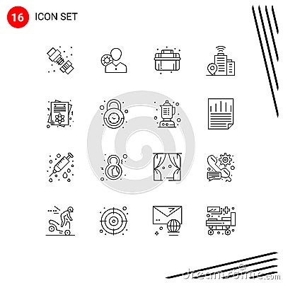 Pictogram Set of 16 Simple Outlines of location, building, personal, system, plumber Vector Illustration