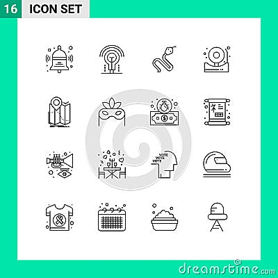 Stock Vector Icon Pack of 16 Line Signs and Symbols for location, fire, animal, bell, alarm Vector Illustration