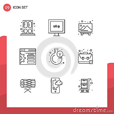 Pictogram Set of 9 Simple Outlines of progress, flask, image, growth, setting Vector Illustration
