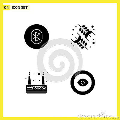 Pictogram Set of 4 Simple Solid Glyphs of bluetooth, modem, system, food, wifi Vector Illustration