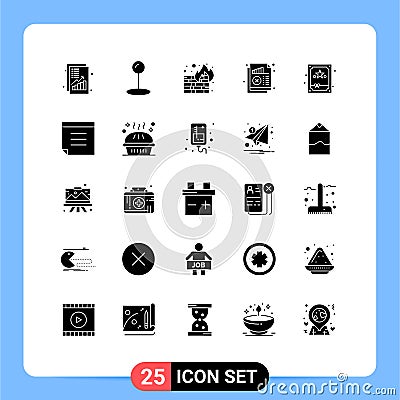 Pictogram Set of 25 Simple Solid Glyphs of box, statistics, firewall, monitoring, analysis Vector Illustration