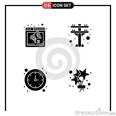 Pictogram Set of Simple Solid Glyphs of browser, time, speaker, electric tower, birthday Vector Illustration