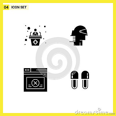 Pictogram Set of 4 Simple Solid Glyphs of business, page, speech, leader, web Vector Illustration