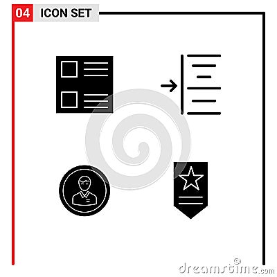 Pictogram Set of 4 Simple Solid Glyphs of checkbox, man, indent, avatar, profile Vector Illustration