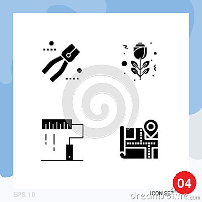 Pictogram Set of 4 Simple Solid Glyphs of construction, development, tool, rose, programing Vector Illustration