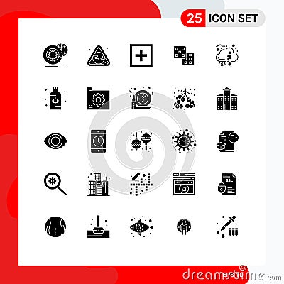 Pictogram Set of 25 Simple Solid Glyphs of crowd funding, gaming, waste, dice, question Vector Illustration