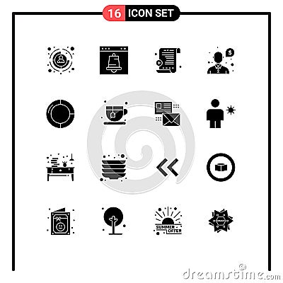 Pictogram Set of 16 Simple Solid Glyphs of finance, business, page, support, money Vector Illustration