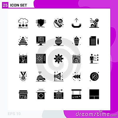 Pictogram Set of 25 Simple Solid Glyphs of home, outgoing, secure, call, phone Vector Illustration