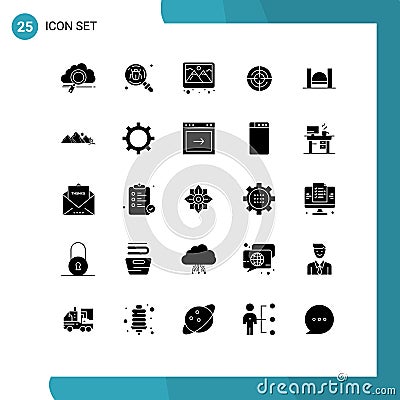 Pictogram Set of 25 Simple Solid Glyphs of navigation, gps, insect, define, picture Vector Illustration