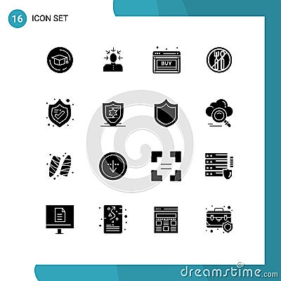 Pictogram Set of 16 Simple Solid Glyphs of security, roza, buy, ramadan, web Vector Illustration