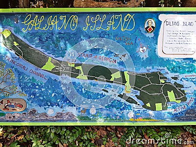 Pictorial Galiano Island map Editorial Stock Photo