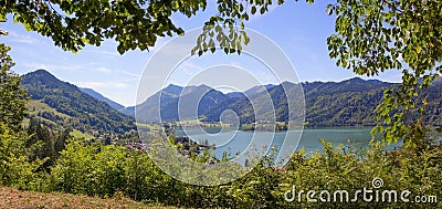 Pictorial lake view schliersee from mountain path Stock Photo