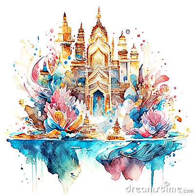 Abstract watercolor of temple background wallpaper Stock Photo