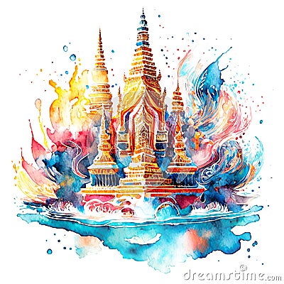 Abstract watercolor of temple background wallpaper Stock Photo
