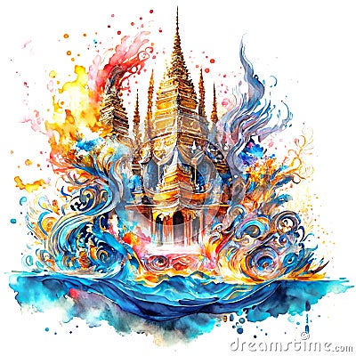 Abstract watercolor of temple background wallpaper Stock Photo