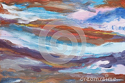 A picture of abstract waves. Hand drawn oil painting. A work of painter. A landscape of water. Colorful background oil painting Stock Photo
