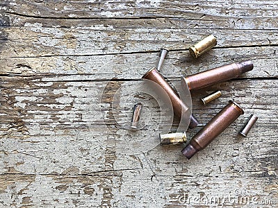 Picture of Assorted Caliber Casings from used ammunition Stock Photo