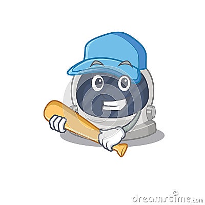 Picture of astronaut helmet cartoon character playing baseball Vector Illustration