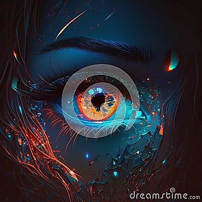 picture banner abstract graphic computer eye neon bright yellow . Cartoon Illustration