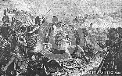 Picture of battle of Napoleon at Mont Saint-Jean. From the picture of Shteuben in the old book The History of Napoleon I, by Peer Stock Photo