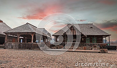 Romania traditional wood rustic rural houses Editorial Stock Photo