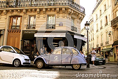 Blue vintage car in Paris France Editorial Stock Photo