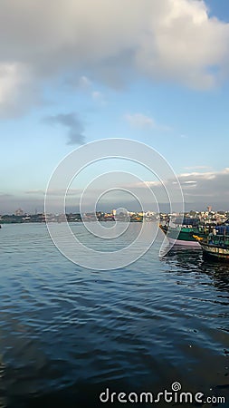 Fishing boats near the seashore Stock Photo