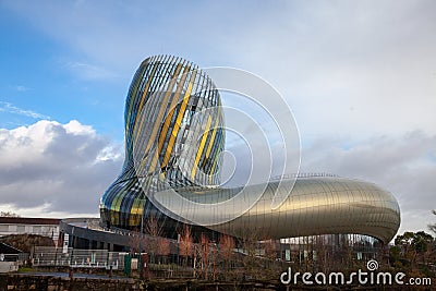 Cite du Vin main building during a sunny afternoon. Cite du Vin wine city is the wine museum dedicated to Bordeaux Editorial Stock Photo