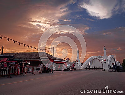 Picture of bridge Ratchadapisek Evening of 13 May 2018 after Songkan Festival in Lampang Province, Thailand. Editorial Stock Photo