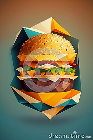 Picture of bright colorful hamburger on blue background. colorblocks. Generative AI Stock Photo