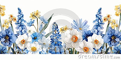 A picture of a bunch of blue and white flowers, Spring flowers Stock Photo