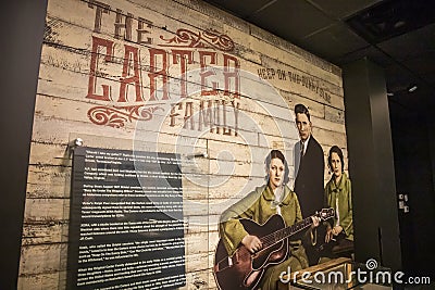 A picture of The Carter Family on the wall at the Johnny Cash Museum in Nashville Tennessee Editorial Stock Photo