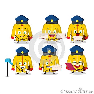 A picture of cheerful yellow chinese traditional costume postman cartoon design concept Vector Illustration
