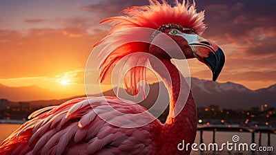 Picture a chic flamingo in a feathered boa, accessorized with oversized sunglasses Stock Photo