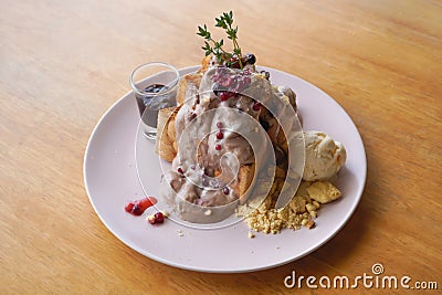 Picture Chocolate mixed berry toast is deliciously moist and refreshing when eaten. Stock Photo