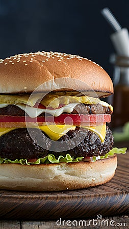 Picture Close up of mouthwatering burger, enticing fast food lovers Stock Photo