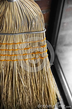 Closeup of the straws of a broom head Stock Photo