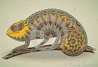 Picture of colorful chameleon lizard in graphic style. Stock Photo