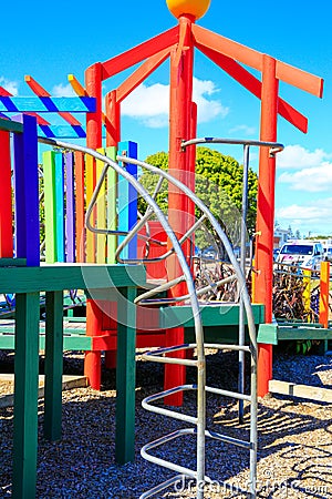 Picture of colorful playground with equipment, Levin, New Zealand Stock Photo