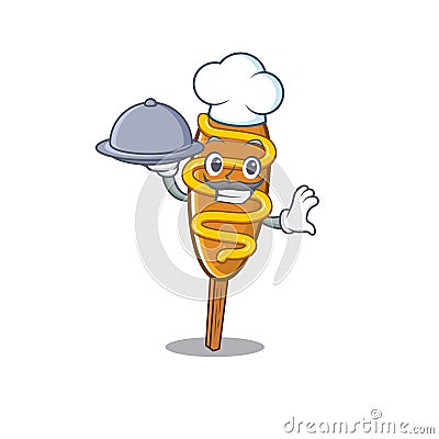 A picture of corn dog as a Chef serving food on tray Vector Illustration